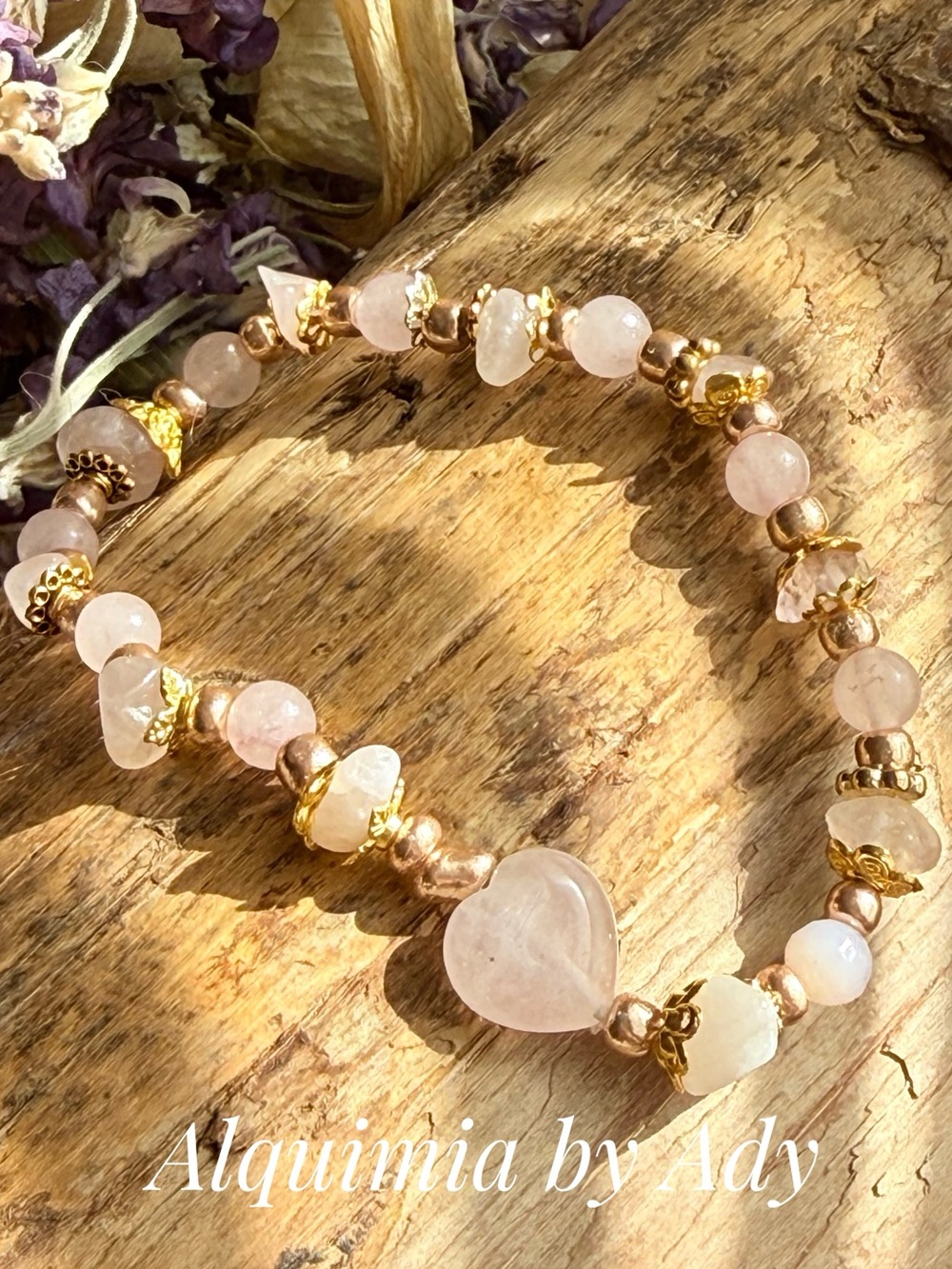 Antique gold and rose quartz Bead Bracelet | cool layers